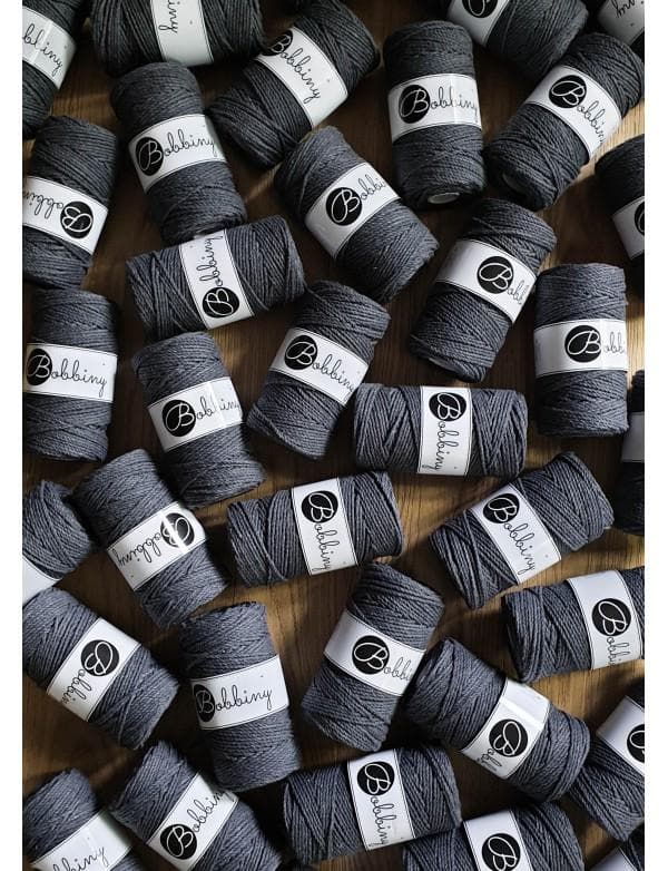 Bobbiny 3ply, 3mm Macramee Baumwollseil, Schnur, Dunkelgrau -B3ply3mmDunkelgrau - Gokrea.com